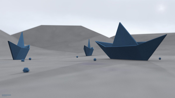 Un Bateau en papier dans le desert.